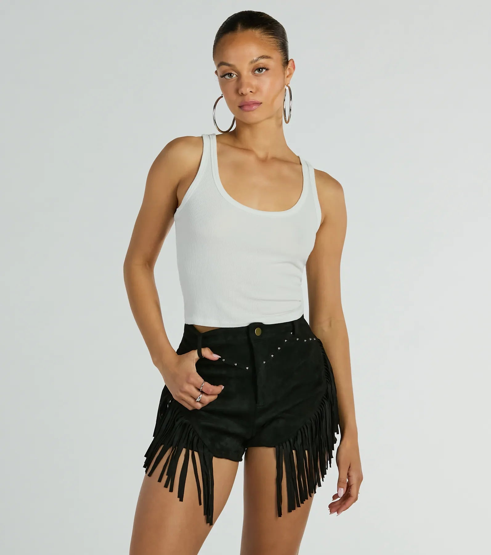 The High Road High-Rise Fringe Faux Suede Shorts