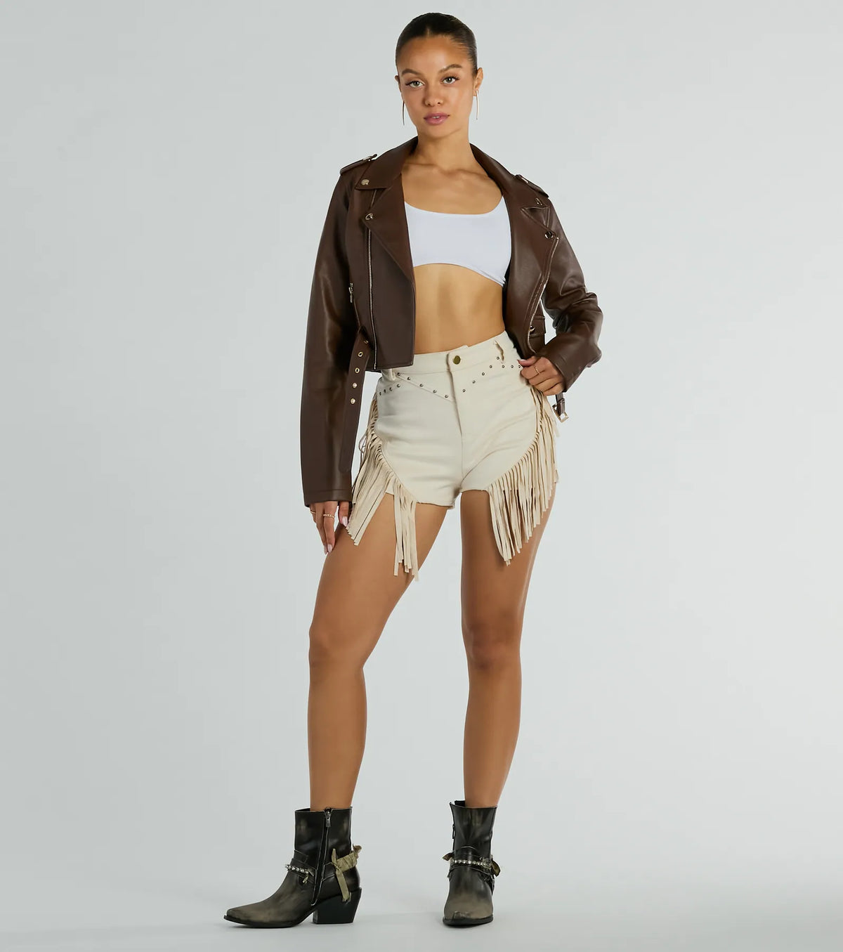 The High Road High-Rise Fringe Faux Suede Shorts