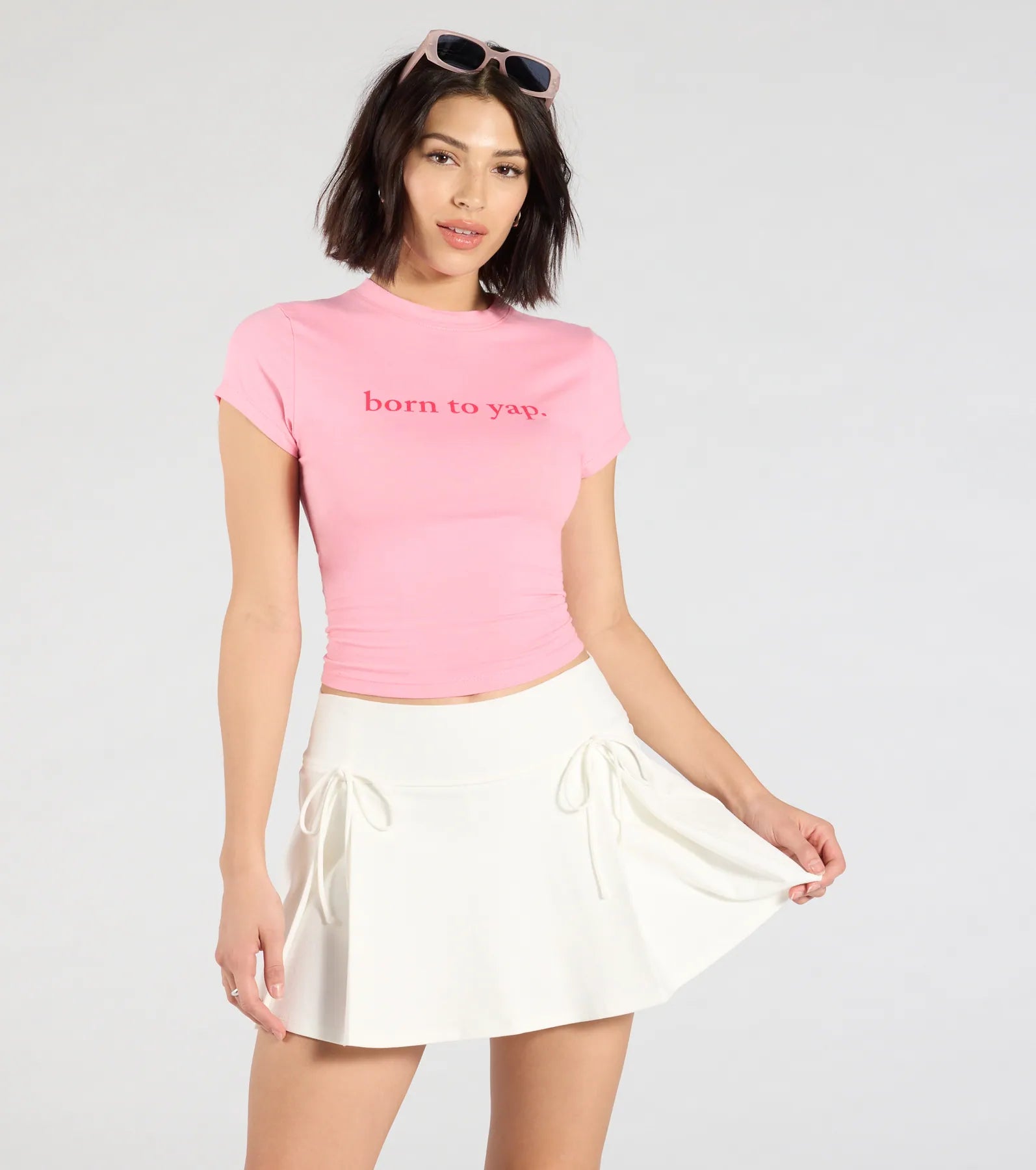 Charmed Look Bow Detail Pleated Knit Skort