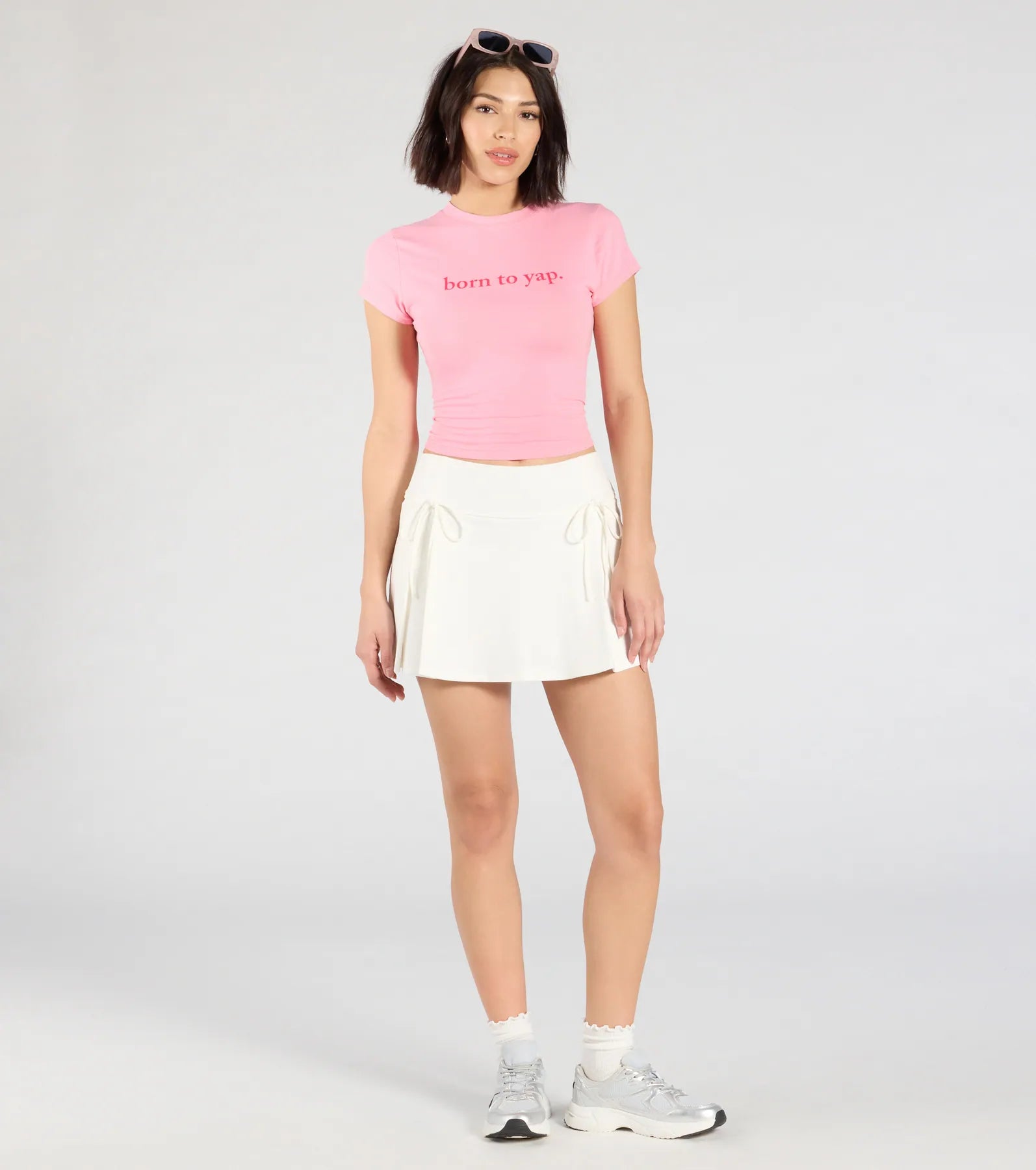 Charmed Look Bow Detail Pleated Knit Skort