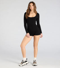Chill With Me Long Sleeve Square Neck Knit Romper