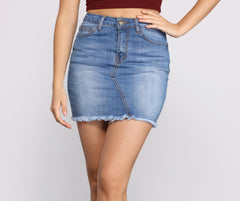 Frayed Hem Denim Mini Skirt