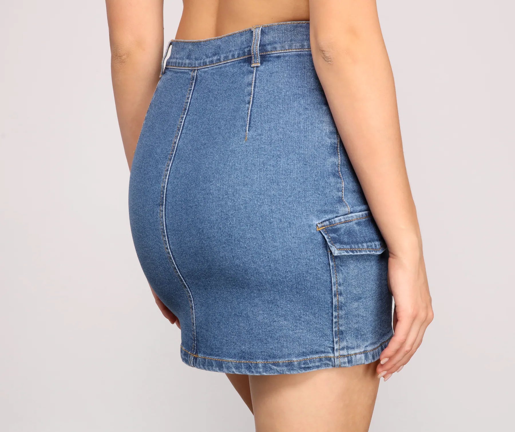 Button Up Cargo Denim Mini Skirt