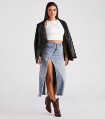 Babe In Denim High Slit Midi Skirt