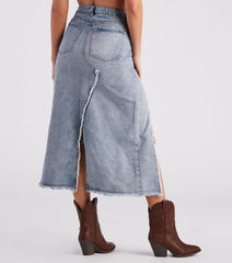 Babe In Denim High Slit Midi Skirt