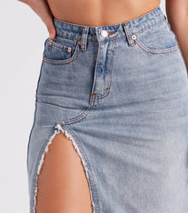 Babe In Denim High Slit Midi Skirt