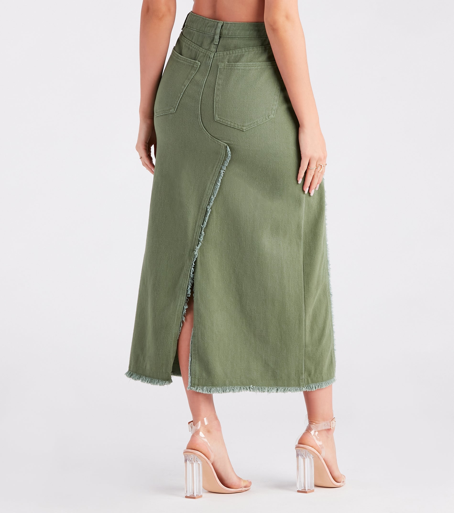 Babe In Denim High Slit Midi Skirt