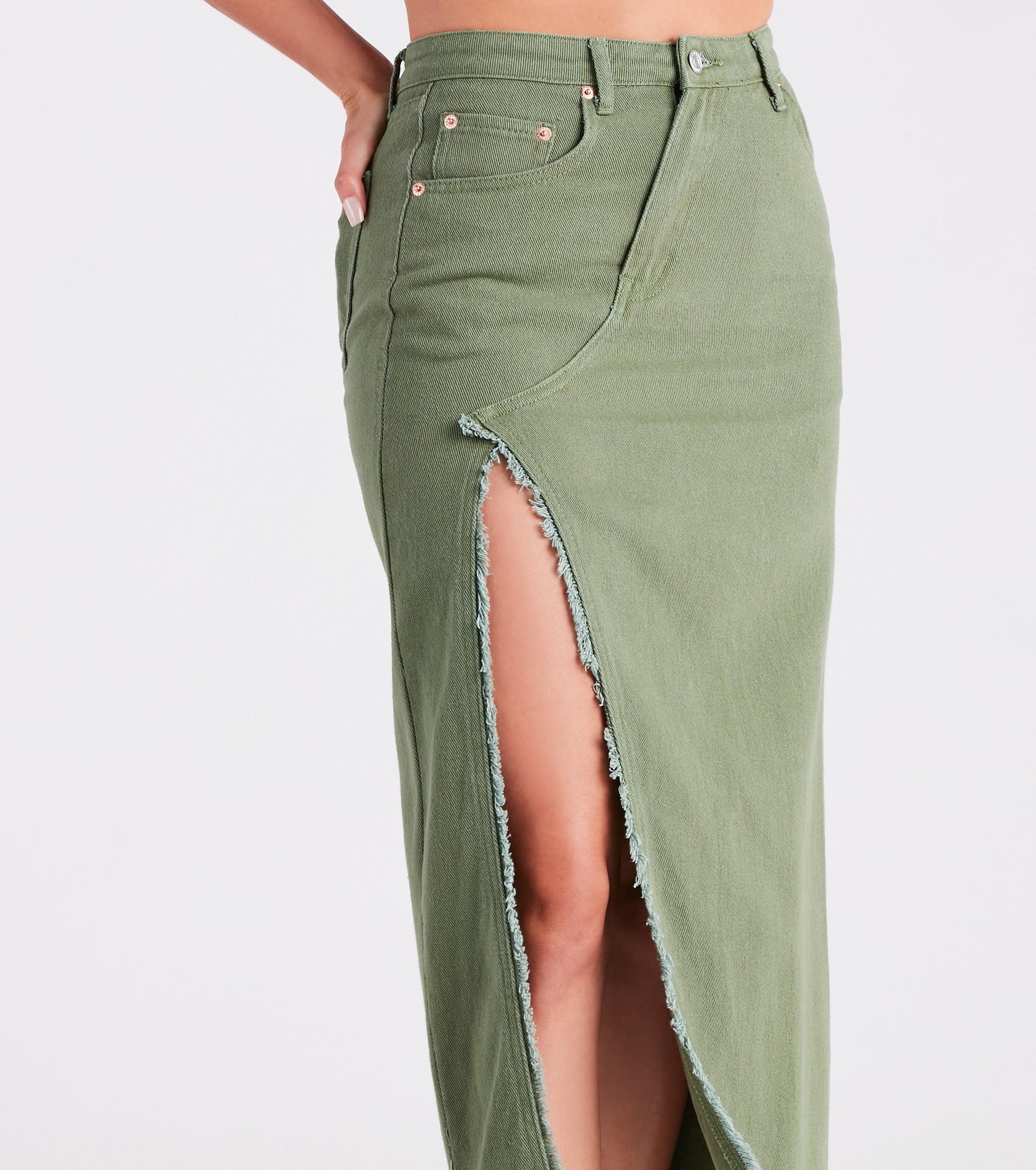 Babe In Denim High Slit Midi Skirt