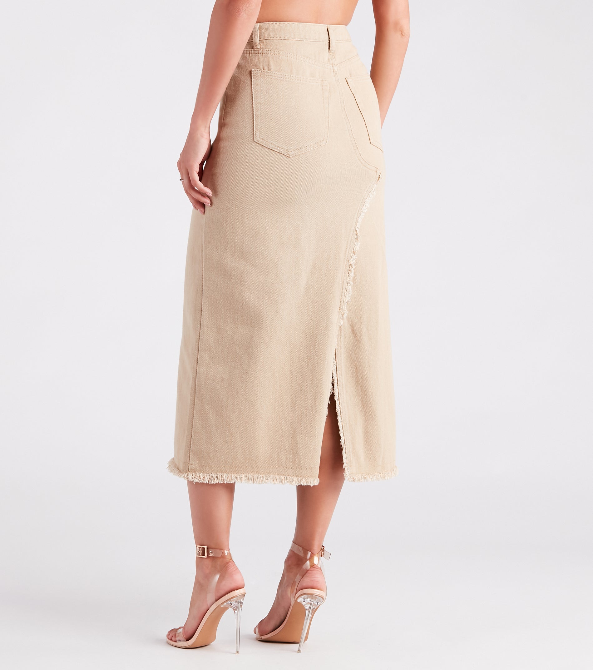 Babe In Denim High Slit Midi Skirt