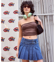 Treat Yourself Mid-Rise Pleated Denim Mini Skirt