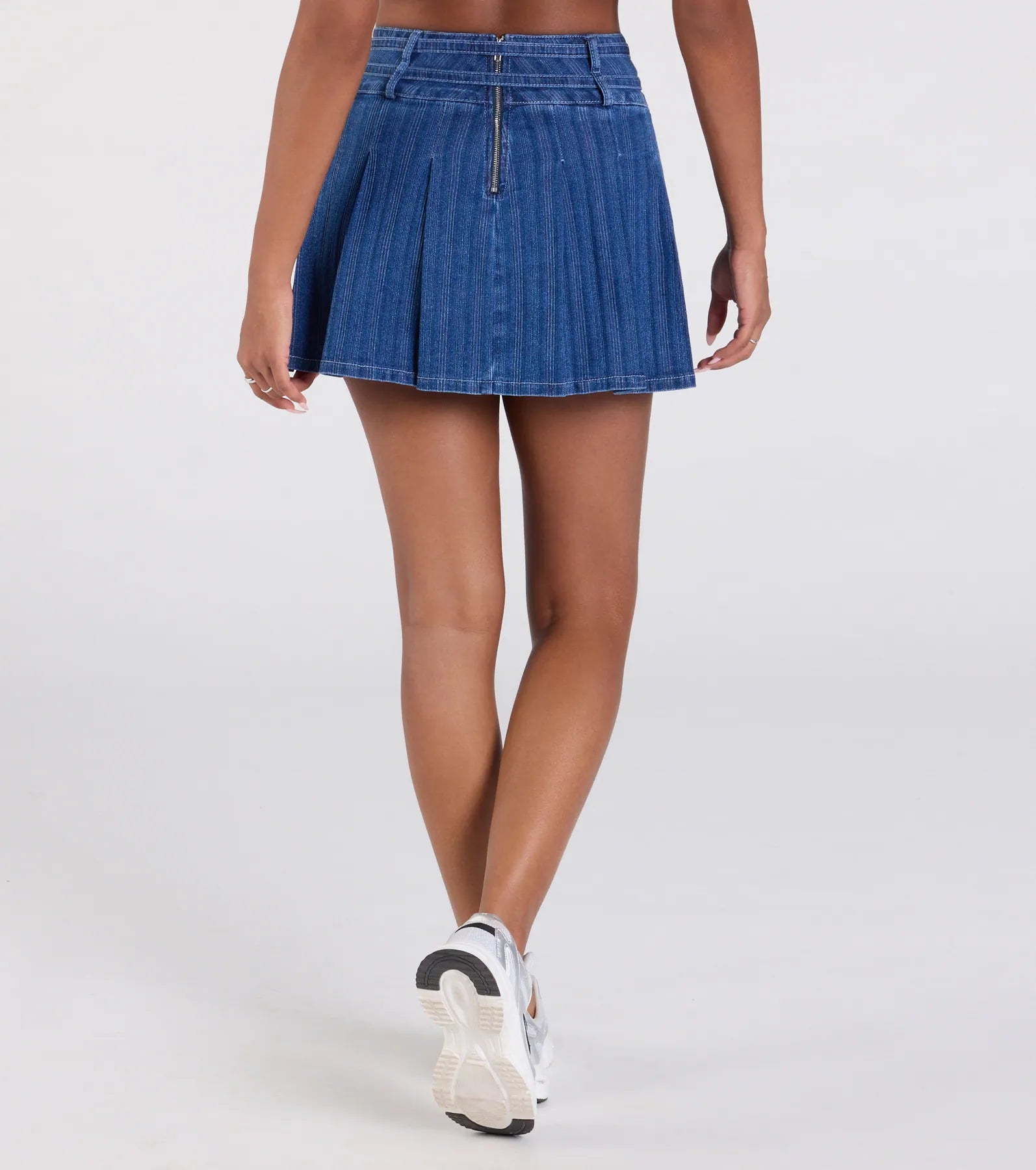 Treat Yourself Mid-Rise Pleated Denim Mini Skirt