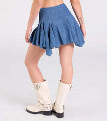 Sunny Outing High-Rise Flare Denim Mini Skirt