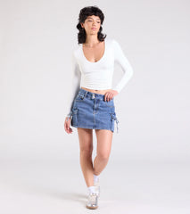 A Vibe Mid-Rise Cargo Denim Mini Skirt