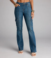 Cool Girl Cargo Mid Rise Flare Denim Jeans