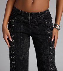 Dial Up Drama Mid-Rise Lace Up Denim Jeans