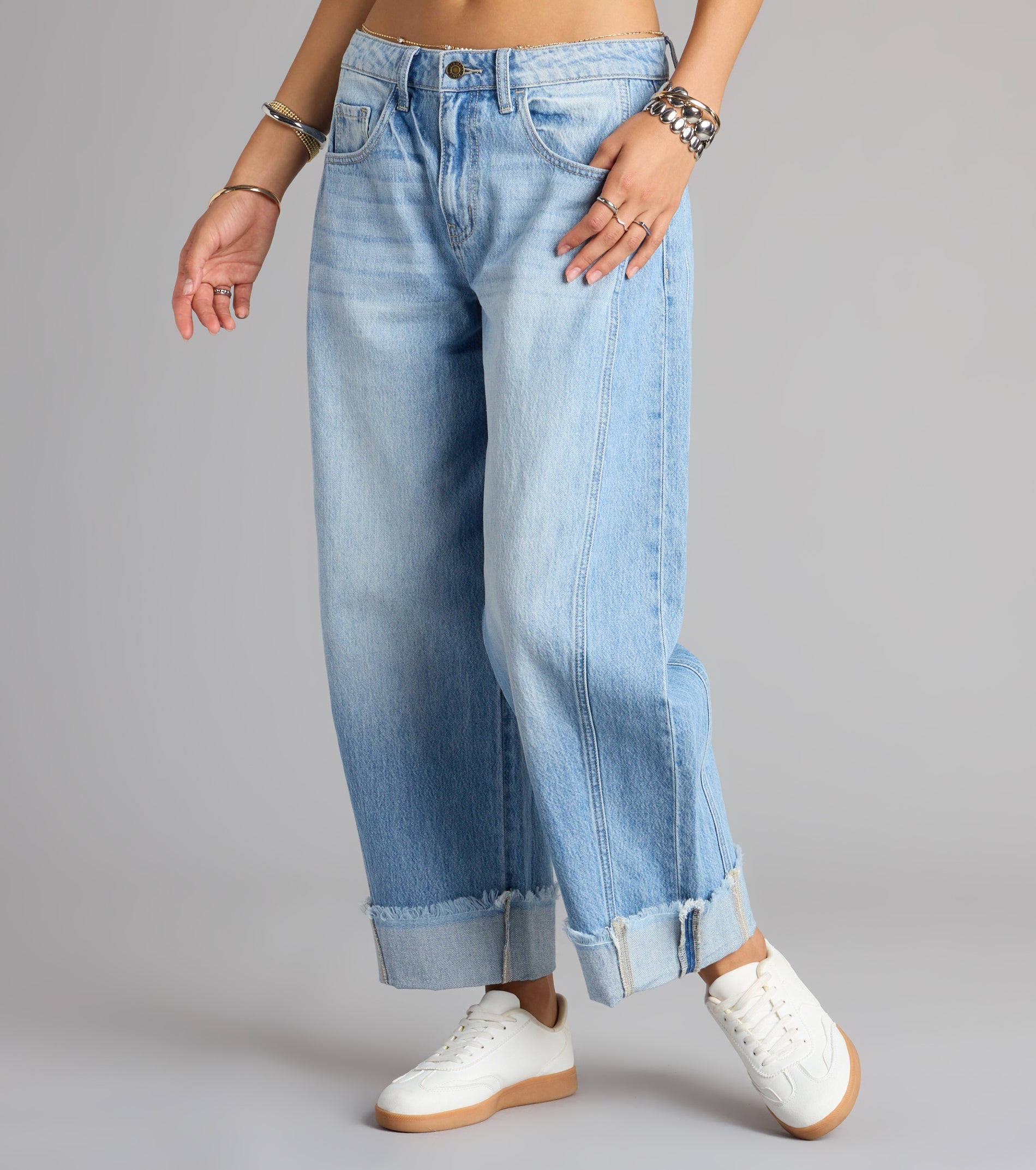Whole Vibe Mid-Rise Barrel Denim Jeans