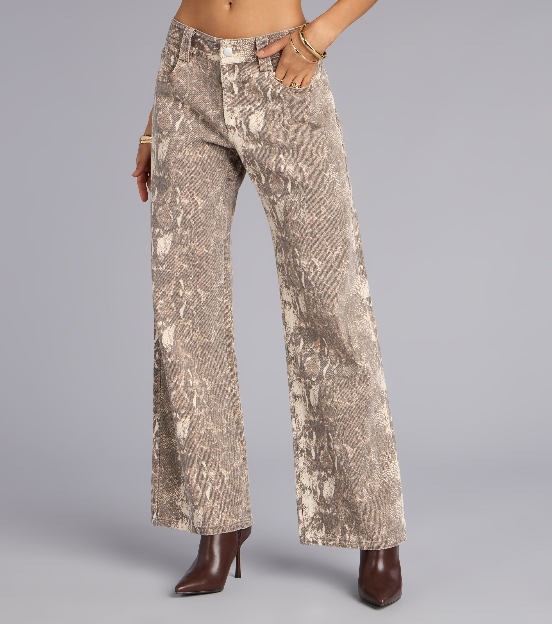 Wild Moves Snake Print Wide-Leg Jeans