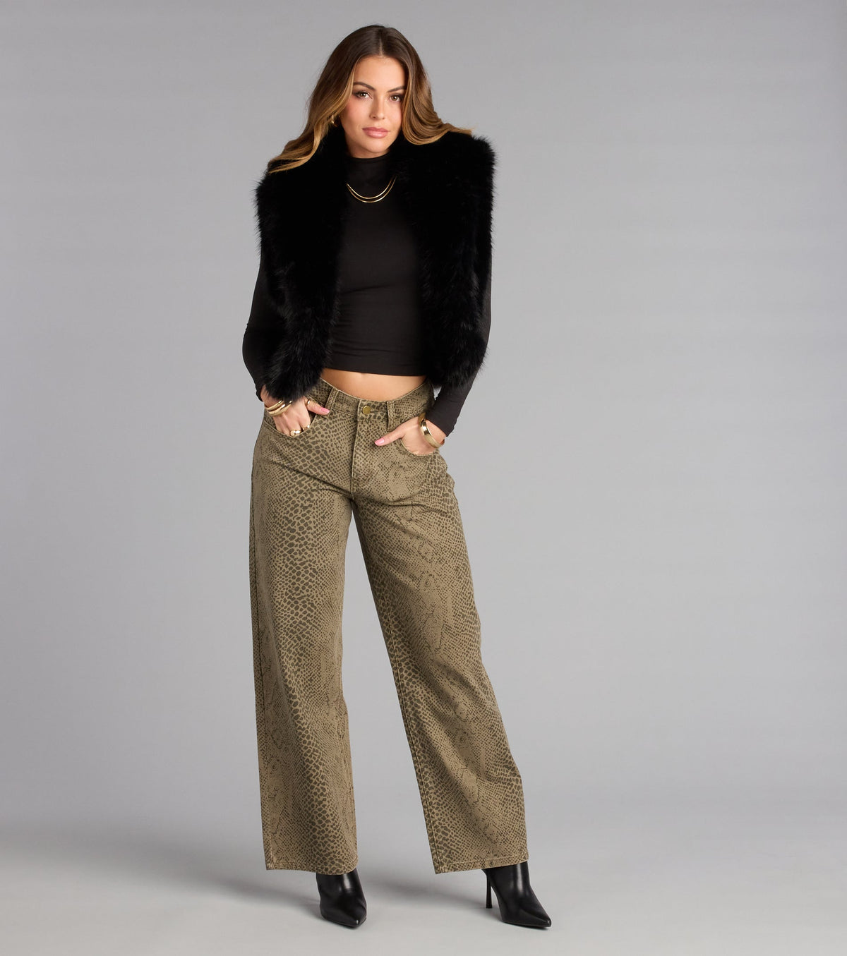 Wild Streak Snake Print Denim Jeans