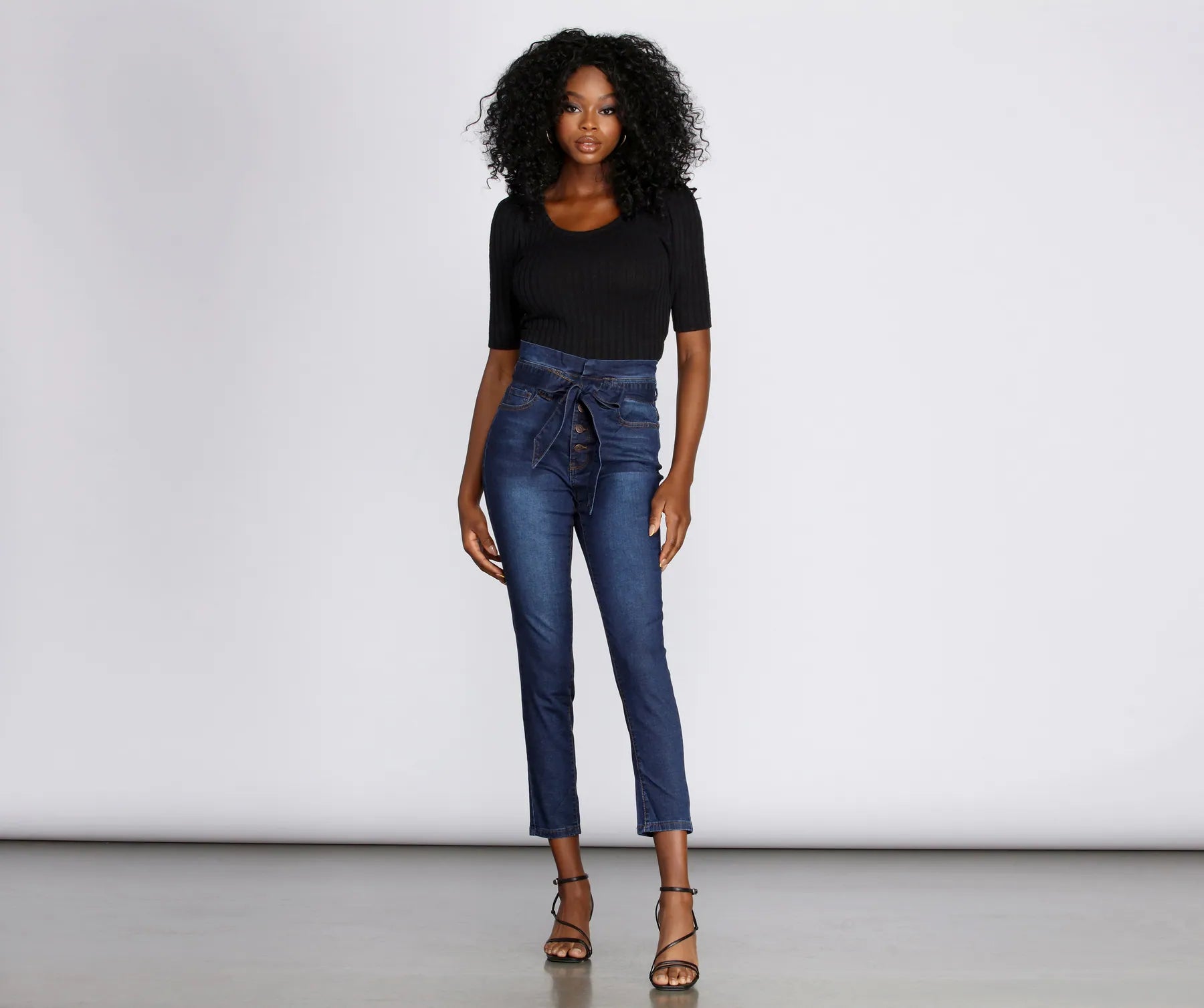 High Rise Paper Bag Skinny Jeans