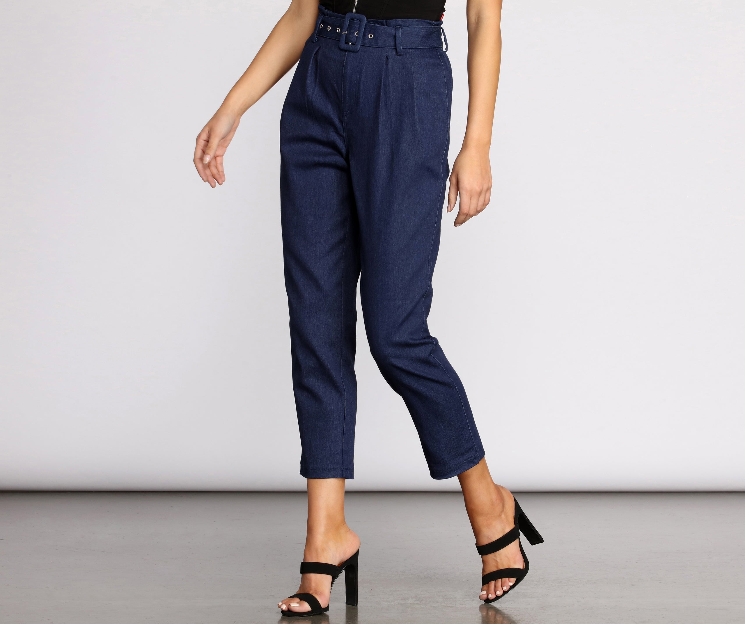 Belted Tapered Denim Pants