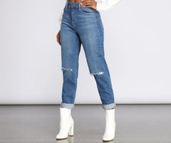 High Rise Distressed Mom Jeans