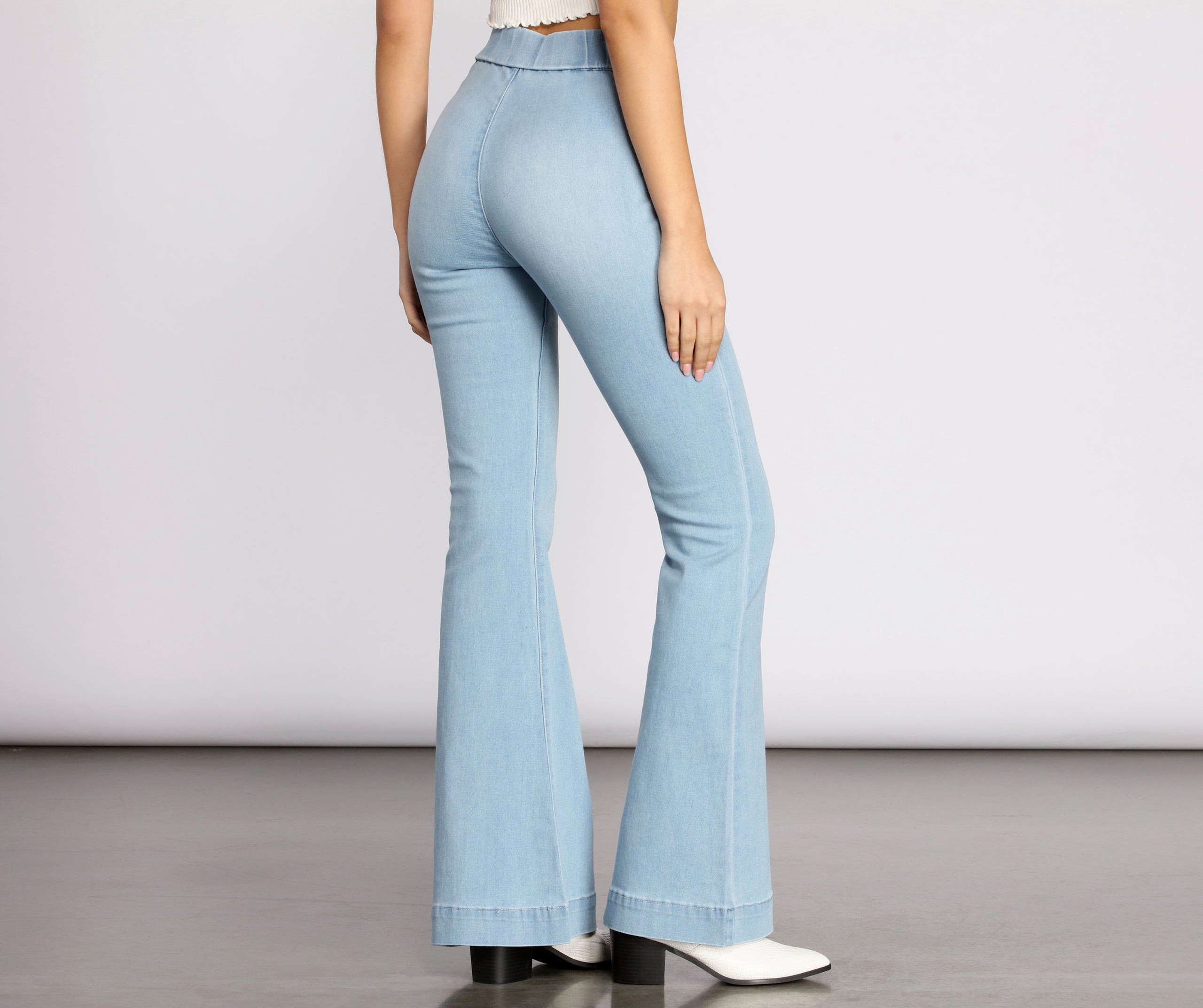 High Rise Denim Flare Pants