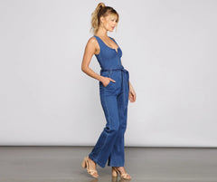 Retro Babe Sleeveless Denim Jumpsuit