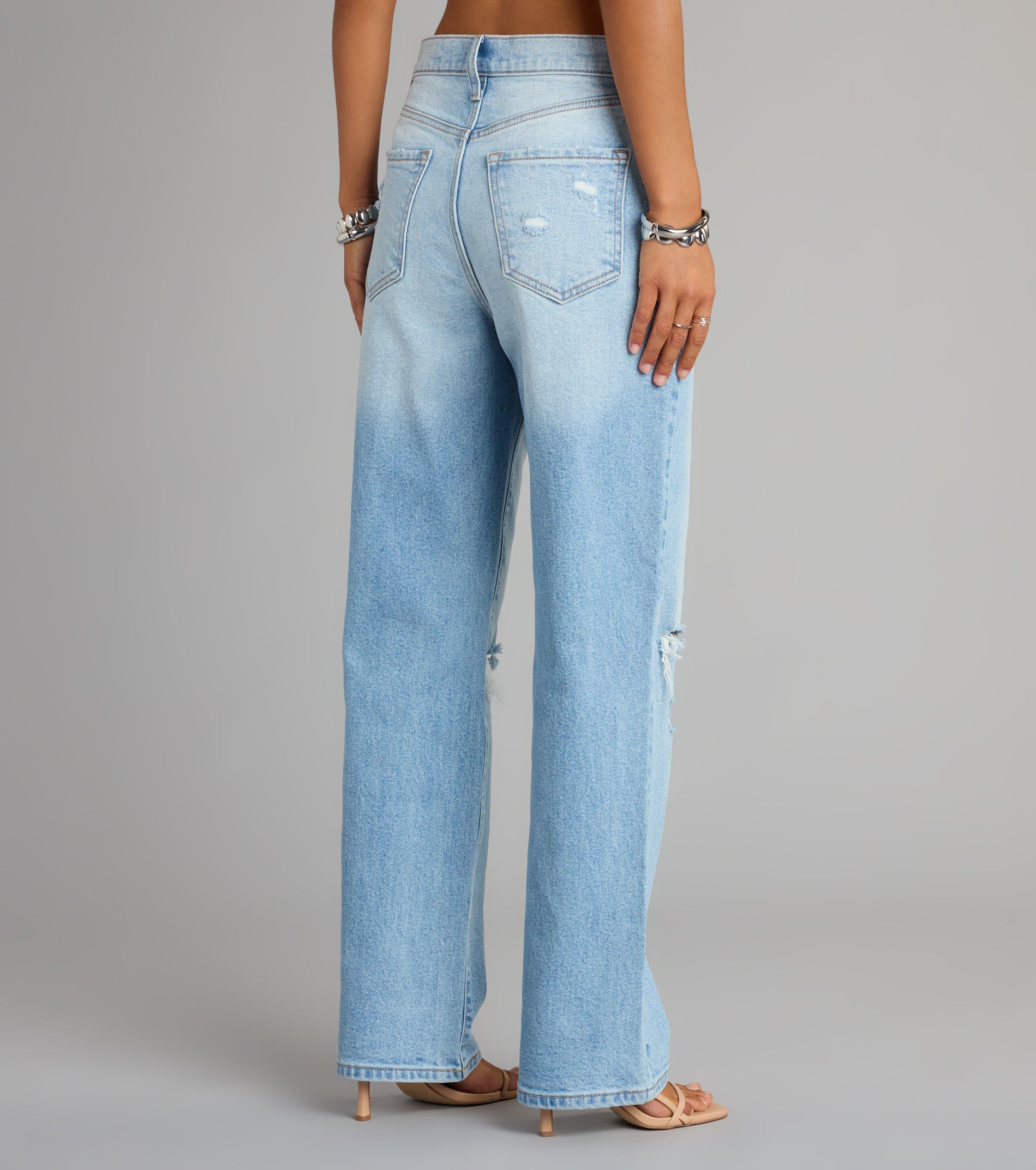 High-Rise Distressed Boyfriend Jeans