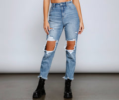 Rebel Chic High Rise Destructed Mom Jeans