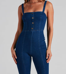 Denim Glam Flared Sleeveless Jumpsuit