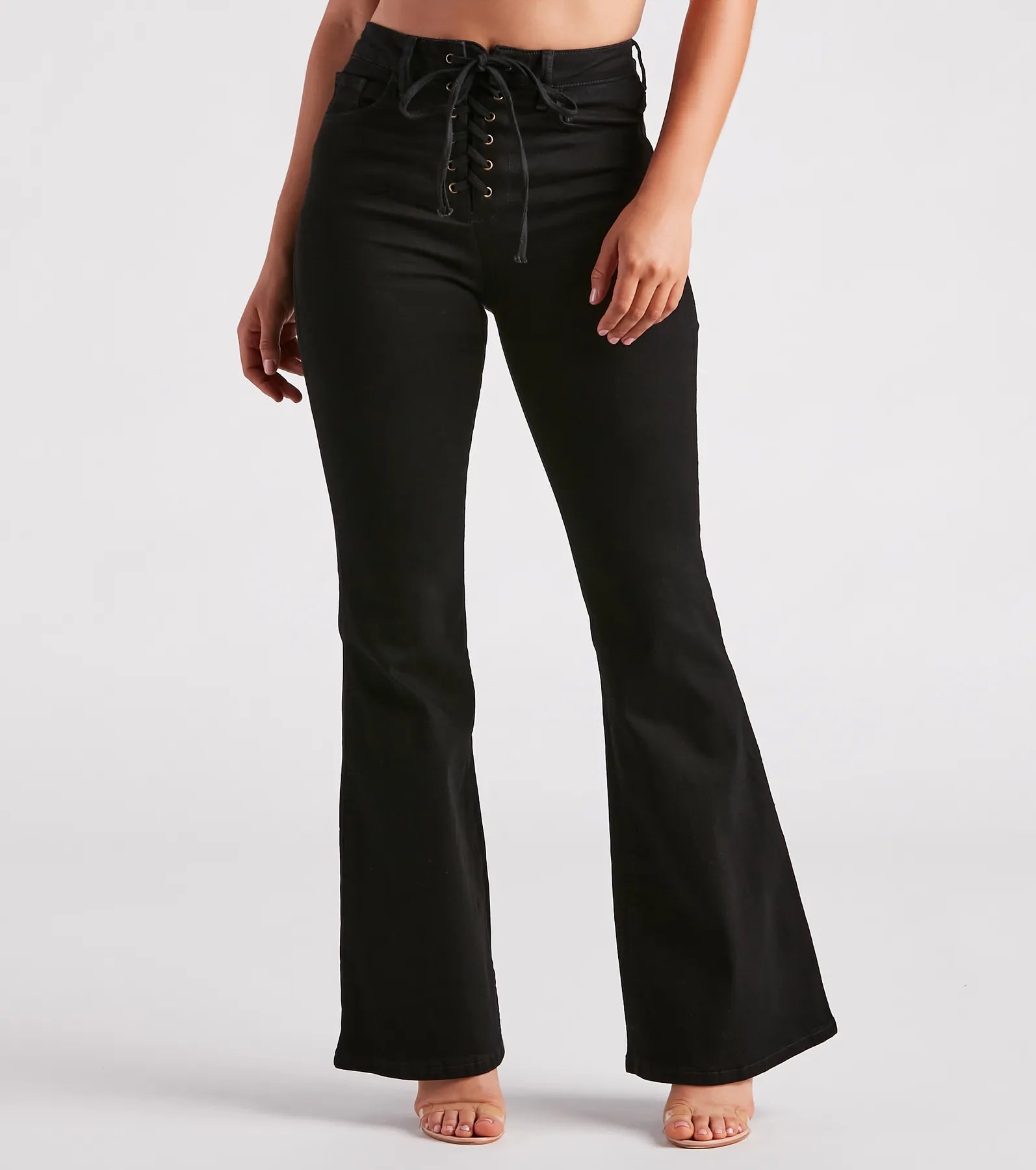 Bri High-Rise Lace-Up Flare Jeans By Windsor Denim