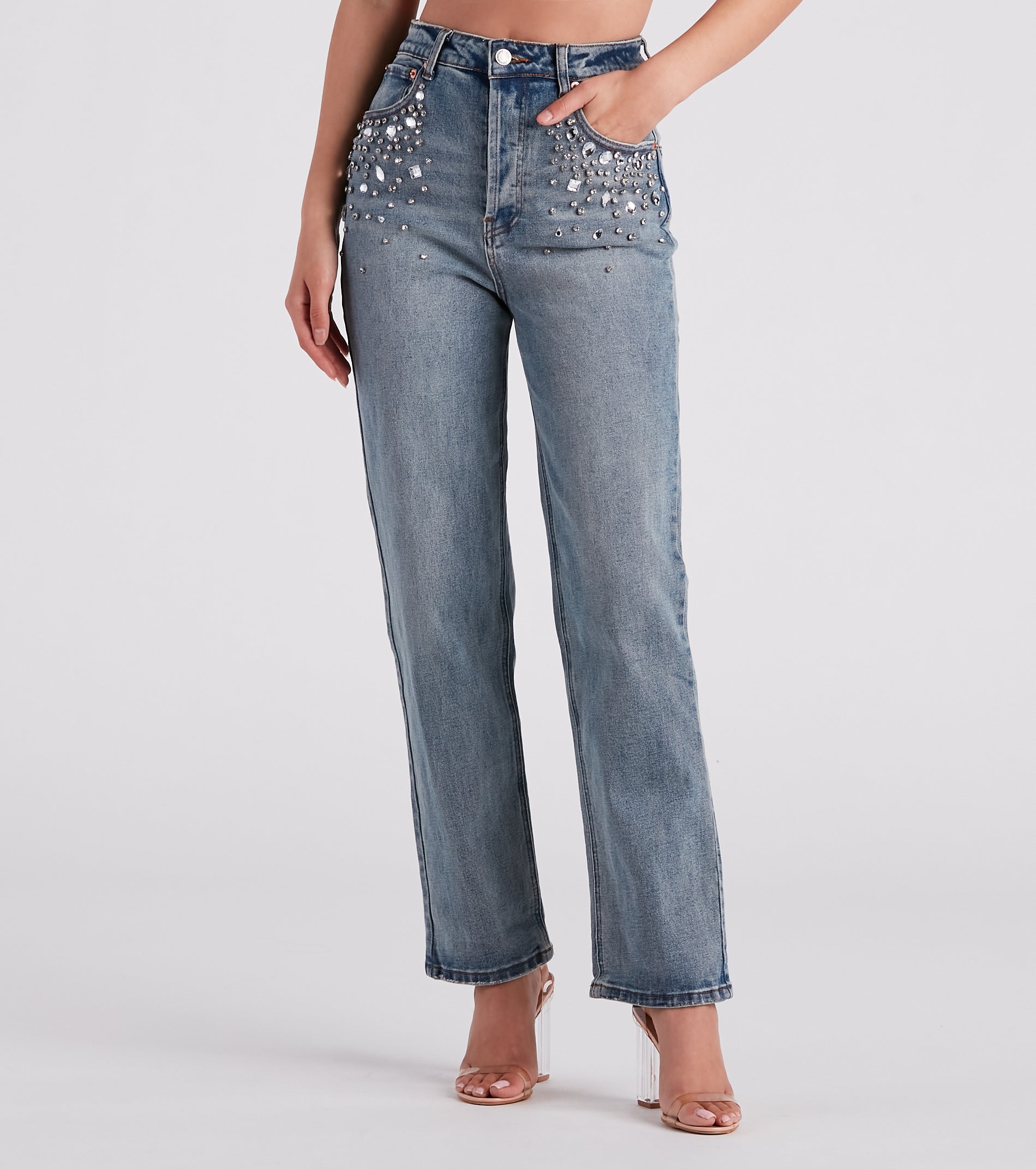 90s Glam Rhinestone Beaded Straight-Leg Jeans