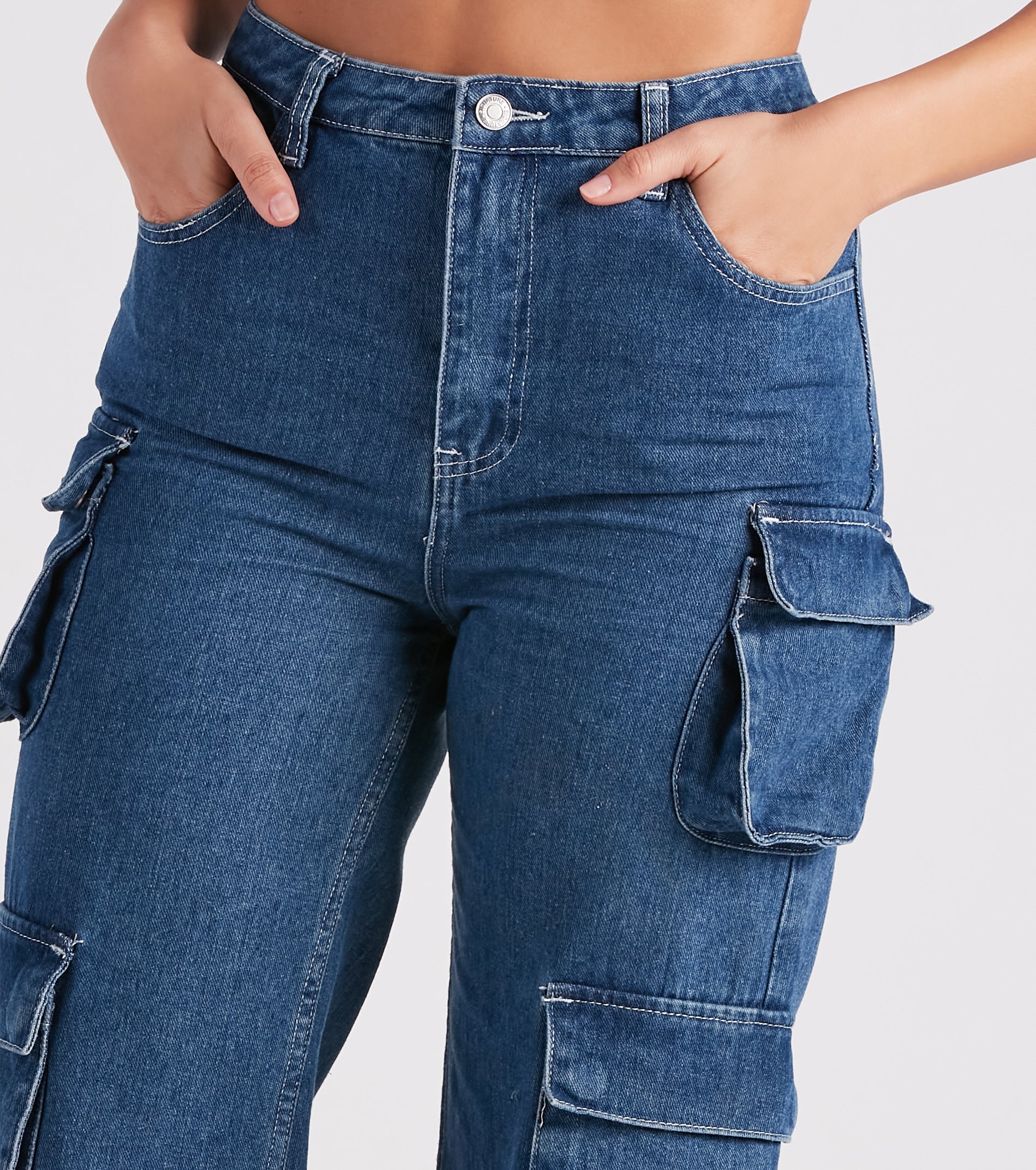 Streetwear Chick Mid-Rise Cargo Denim Jeans