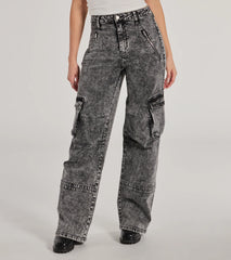 On-Trend High-Rise Cargo Acid Wash Jeans