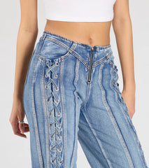Trendy Club Lace-Up Straight-Leg Jeans