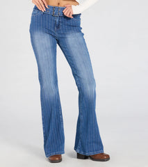 All Time Cute Mid-Rise Belted Flare Denim Jeans