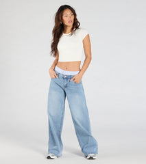 Trend Seeker Boxer Trim Wide-Leg Denim Jeans