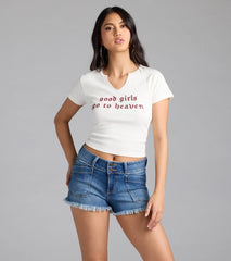 Down For It Mid-Rise Cutoff Denim Shorts