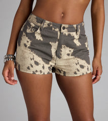Country Vibe Cow Print Denim Shorts
