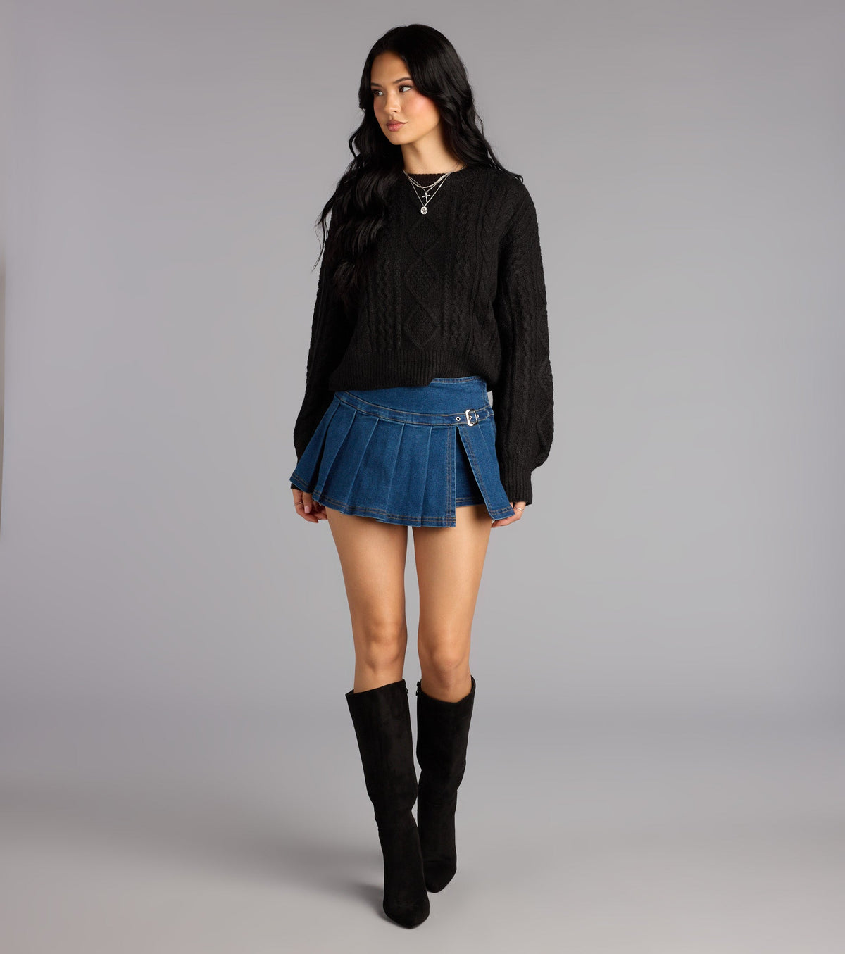 Cool Intentions Pleated Denim Mini Skort