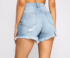 High Rise Vintage Distressed Denim Shorts