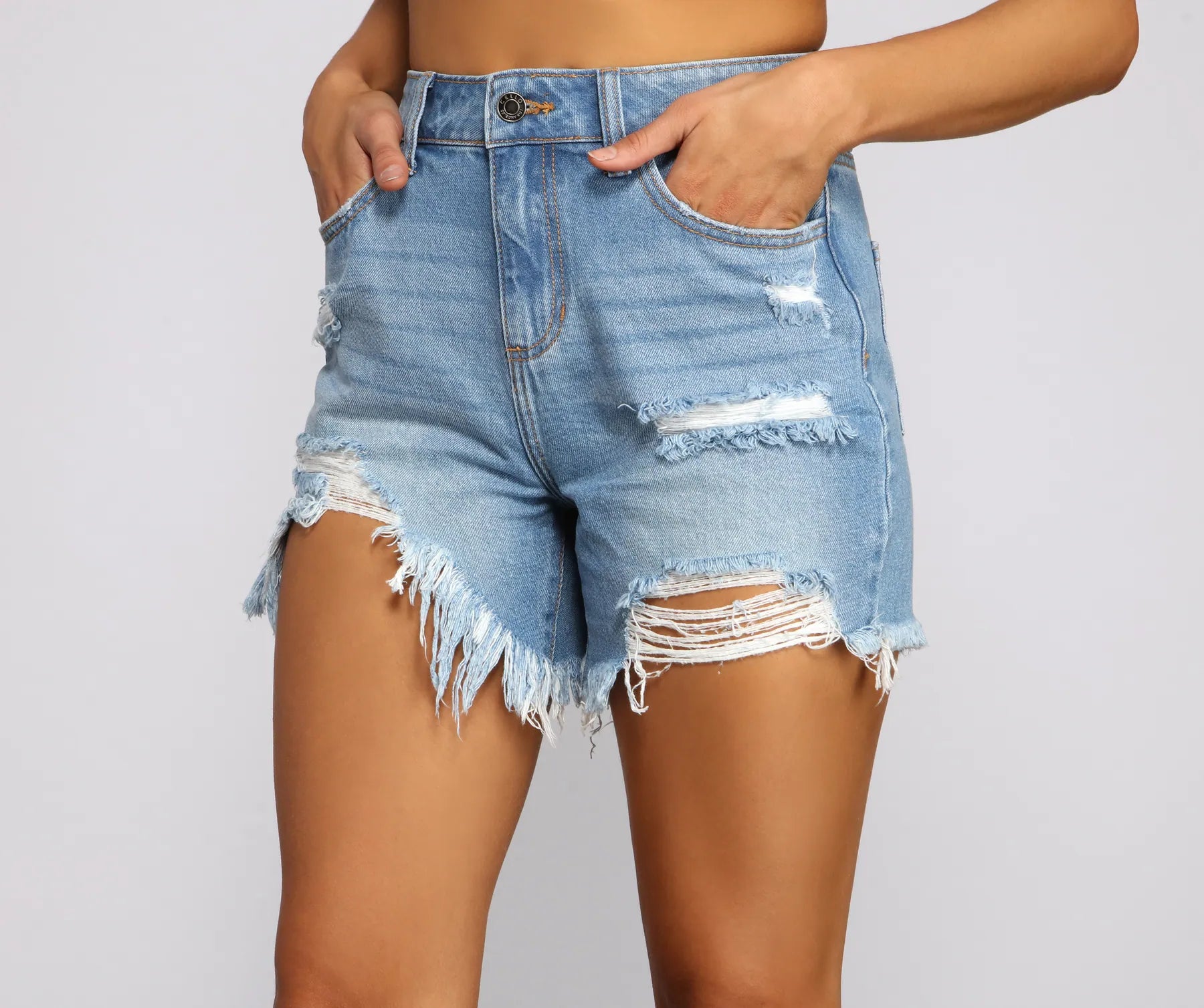 High Rise Vintage Distressed Denim Shorts