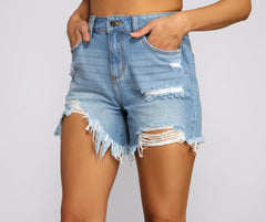 High Rise Vintage Distressed Denim Shorts