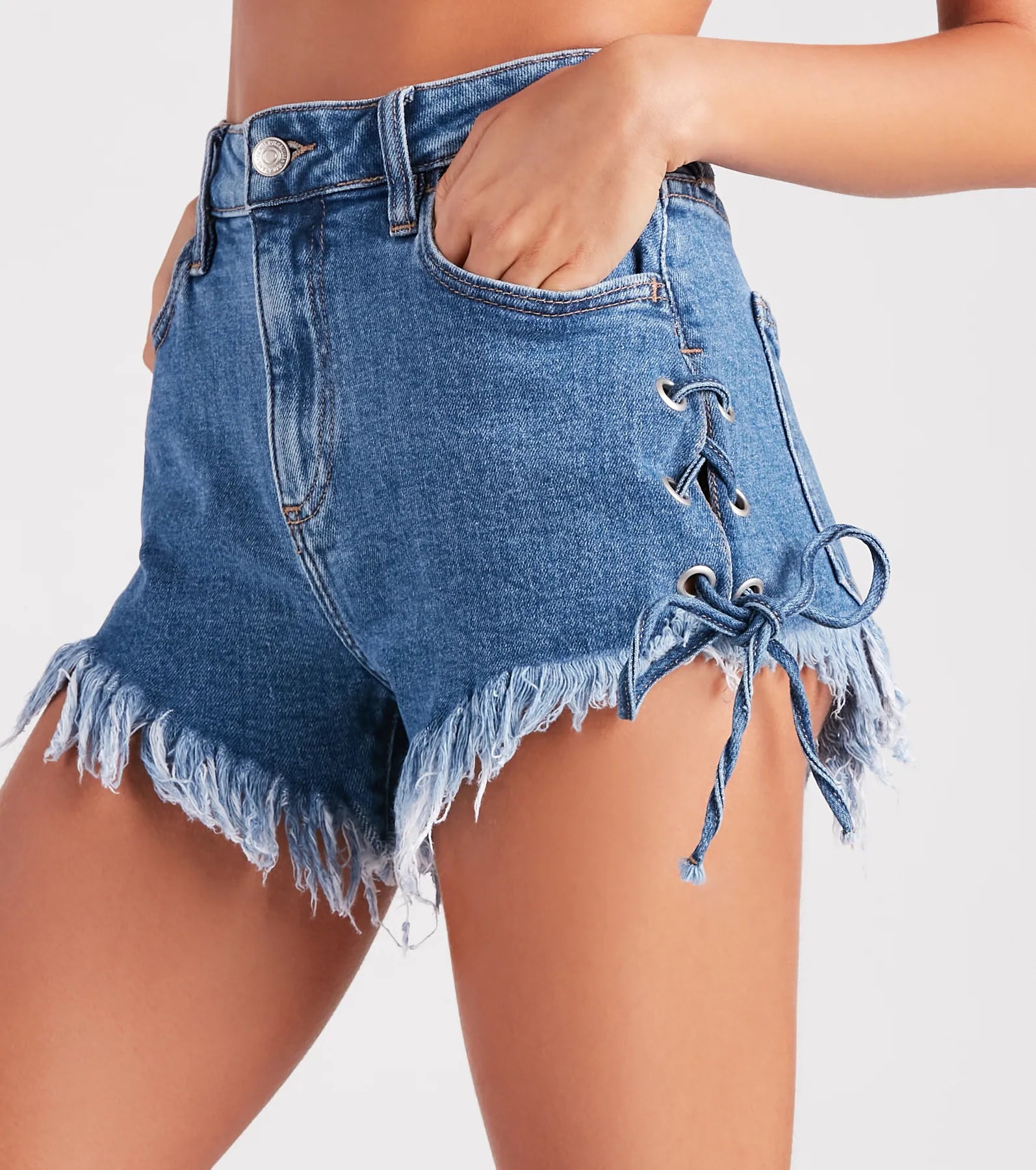 Remy High-Rise Lace-Up Denim Shorts