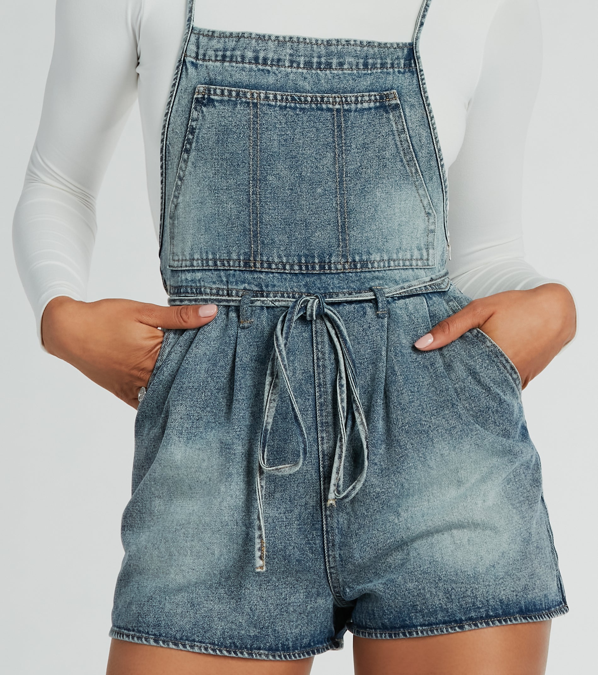 Sunny Mood Tie-Front Denim Shortalls
