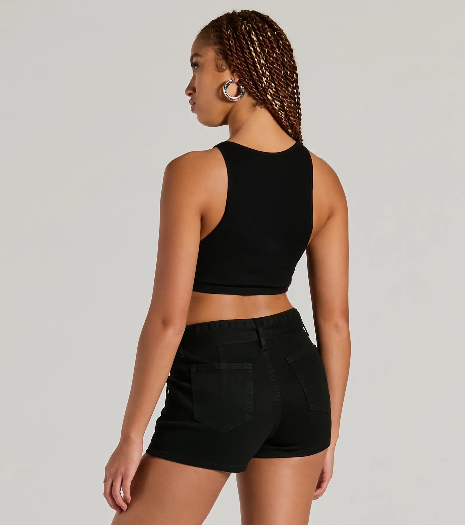 Summer Girlie Mid Rise Belted Denim Shorts