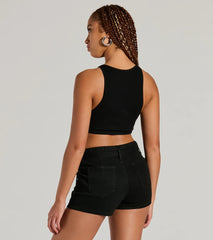 Summer Girlie Mid Rise Belted Denim Shorts