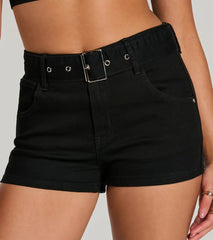 Summer Girlie Mid Rise Belted Denim Shorts