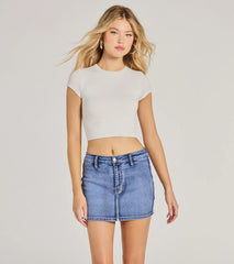 Total Perfection Mid Rise Denim Mini Skort