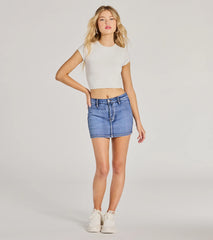 Total Perfection Mid Rise Denim Mini Skort